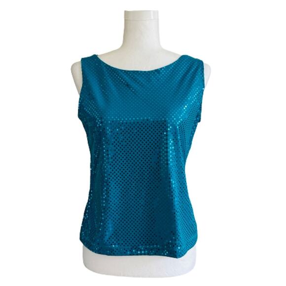 Chapter One Tank Top Blue Sequins Sparkle Knit Dressy Party Top Small NEW - Picture 1 of 11